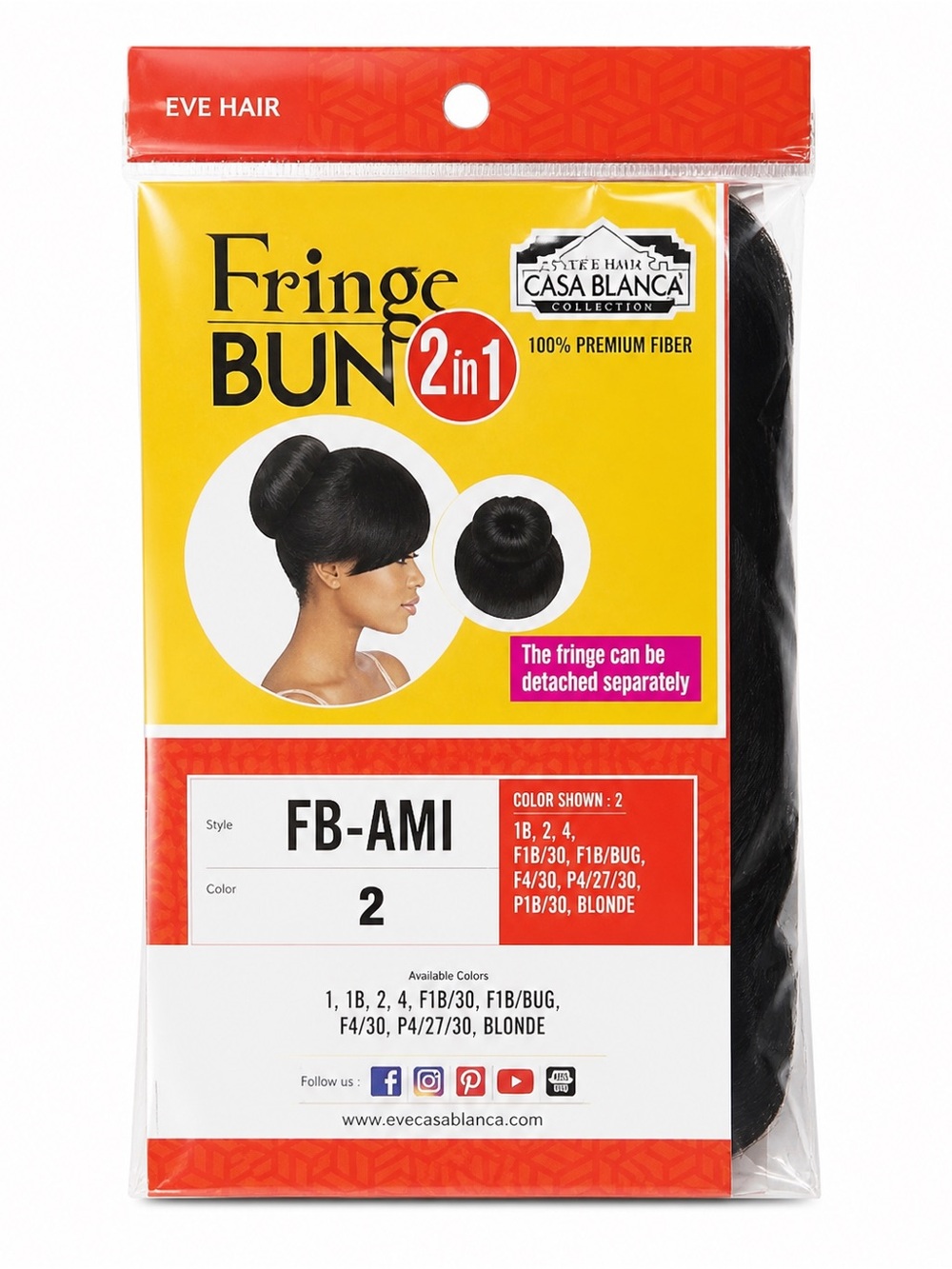 Fringe Bun 2 in 1 Hair Piece Casa Blanca FB-AMI Color 2 Black New Sealed